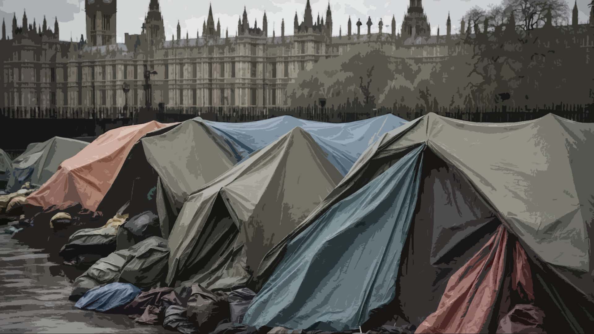 homeless infront of houses of parliament